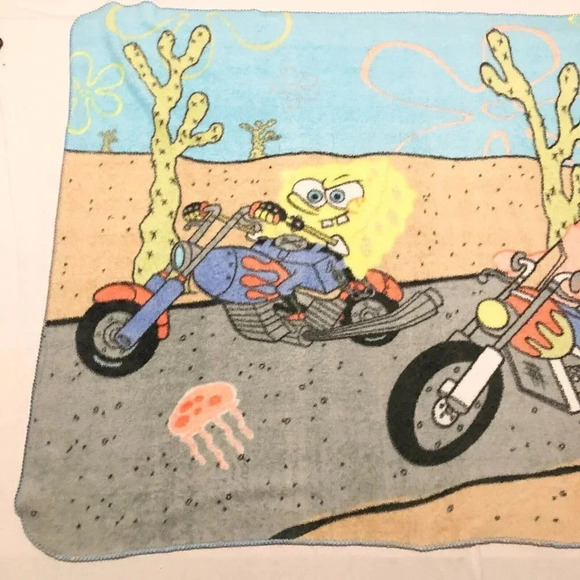 2006 Nickelodeon Spongebob Patrick  Star Fleece Blanket Motorcycles 60.5 x 50 In - Picture 15 of 16